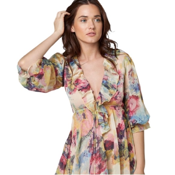 FEW MODA Floral Charla Side Zip long Sleeve Dress - Picture 2 of 13